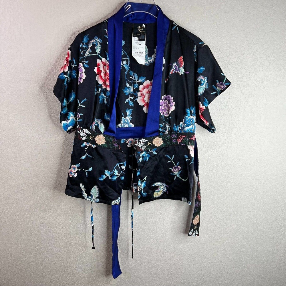 Just Cavalli Womens Silk Floral Wrap Kimono Blouse EU 40 Multicolor V-Neck